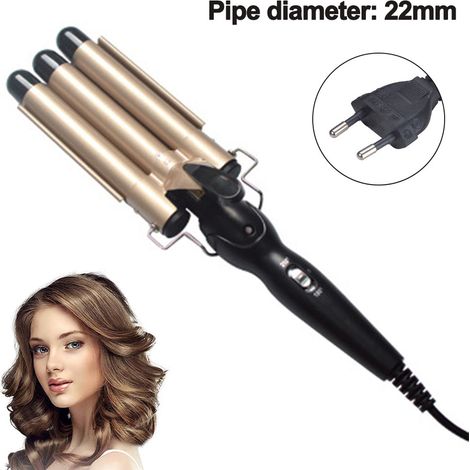 Fer À Boucler 3 Rouleaux - Céramique Tourmaline - Température Réglable 180-210 °C - Tension Universelle 110-240 V - Longueur Totale 35 cm - 1 Pièce (1/5)