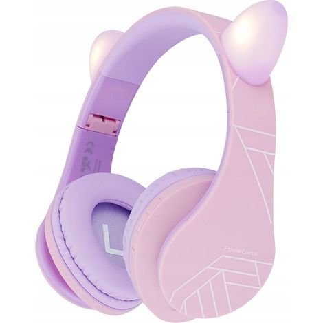 Casque sans fil Bluetooth PowerLocus pour enfants, motif chat rose violet (1/5)
