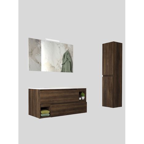 Mobile da Bagno Sospeso con Lavabo 100 cm e Specchio Dany Noce Scuro (1/2)