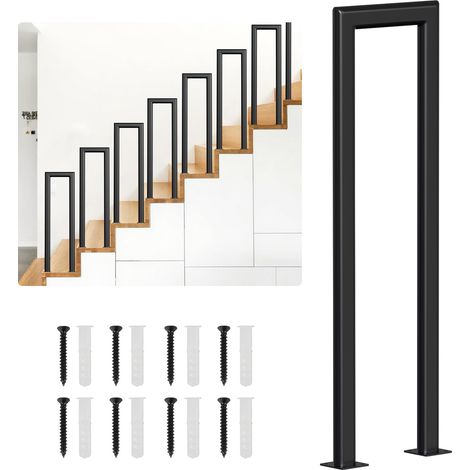Jiubiaz 55cm Treppengeländer U-Form Eisen Elliptische Röhre Handlauf Geländer, Eisengeländer Innen und Außen für Treppen Brüstung Garten Balkon Schwarz