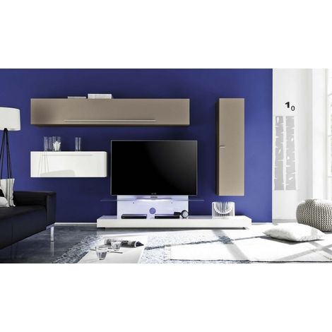 Conjunto mueble TV SPOLETO blanco lacado y perlo 290 cm