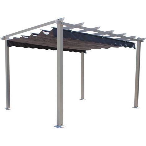 Gazebo pergola da esterno 3x3 mt in alluminio con telo apribile a carrucola