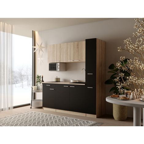 Küche Küchenzeile Singleküche Eiche Schwarz Ingrid 180 cm ohne Kühlschrank Respekta