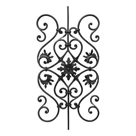 Deco Fer Forge – Panneau de volutes en fer forgé grenaillé – Hauteur 930mm – Largeur 480mm – Profilé rond Ø12mm – À souder pour balustrades et terrasses