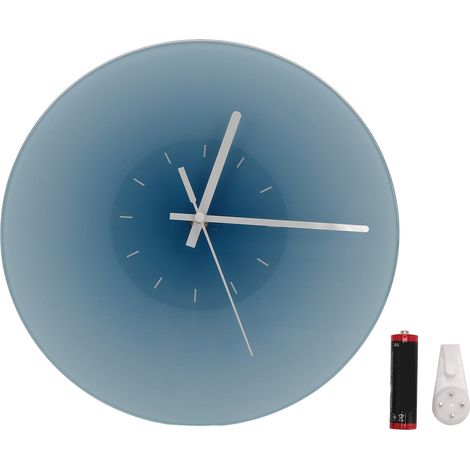 12 Inch Glass Wall Clock Silent Sweep Movement Battery Operated Round Wall Clock for Living Room Bedroom Office Blue (1/5)