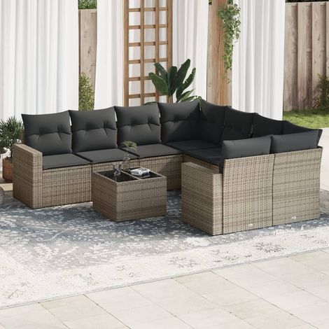 vidaXL Set Divano da Giardino 9 pz con Cuscini Grigio in Polyrattan (1/3)
