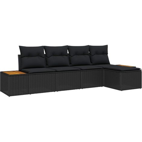 Gartensofa-set mit Kissen 5 pcs Schwarz Poly Rattan