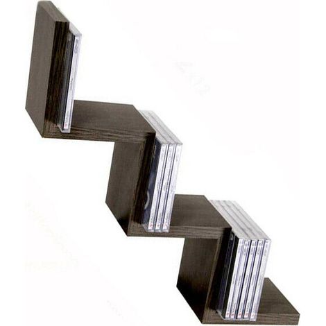 Mensola da Parete a Zig Zag in Legno scuro mdf 3 ripiani scaffale a muro 59x12 cm legno scuro
