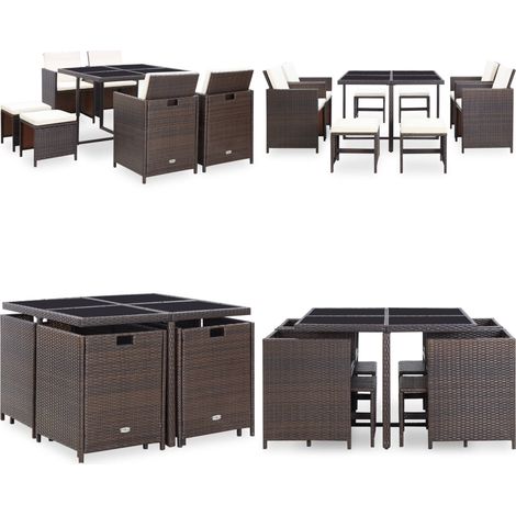 Ensemble à manger d'extérieur avec coussins 9pcs Résine tressée - Mobilier De Jardin - Salon De Jardin - Set De Jardin - Table De Jardin - Chaises De Jardin - Home & Living