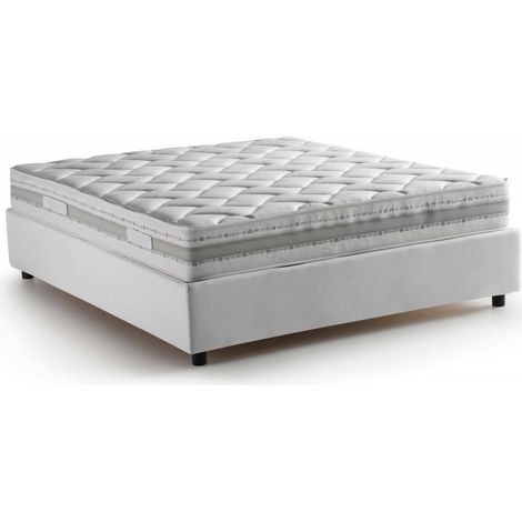 Talamo Italia Lit double Dana, Lit conteneur avec revêtement en tissu, 100% Made in Italy, Ouverture frontale, avec matelas 160x190 cm inclus, Blanc, avec emballage renforcé