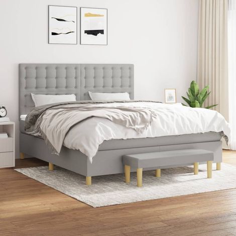 Cama box spring con colchón tela gris claro 180x200 cm (1/5)