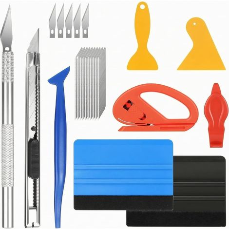 Kit Complet 10 pièces pour kit Covering Voiture et vitre teintée Voiture Outils, incluant Outils pour Film teinté Voiture, kit Papier Peint, raclettes, Couteaux de précision et Lames de Rechange (1/5)