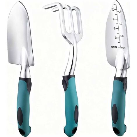 Outils de jardinage, ensemble de trois outils de jardinage robustes en fonte d'aluminium avec poignées antidérapantes en caoutchouc, outils de jardinage à main durables.