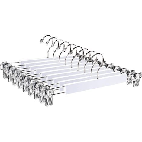 (Blanc, 24 pièces) Cintres en bois, robustes et brillants, avec pinces en acier antidérapantes et crochets pivotants. (1/4)