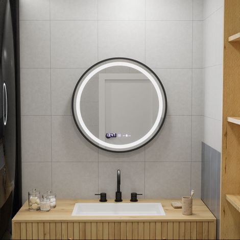 Miroir LED Rond 60 Noir Desembuage et Thermometre Gradable (1/5)