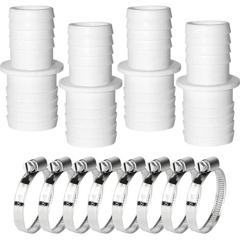 Juego de 4 racores para manguera de piscina de 38 mm a 32 mm, con 4 abrazaderas de acero inoxidable (32 a 38 mm). (1/5)