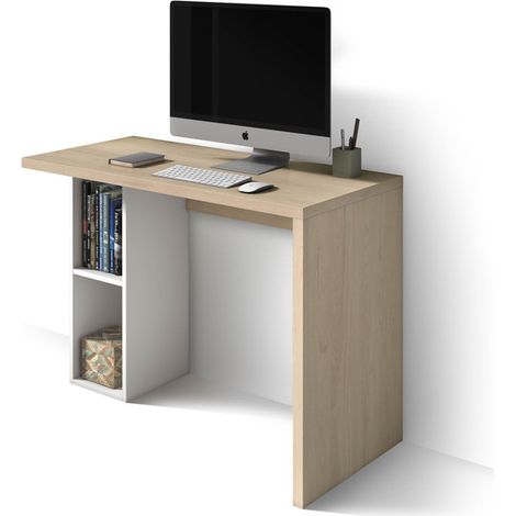 Bureau, collection NELLE, avec étagère inférieure. Chêne clair-Blanc (1/2)