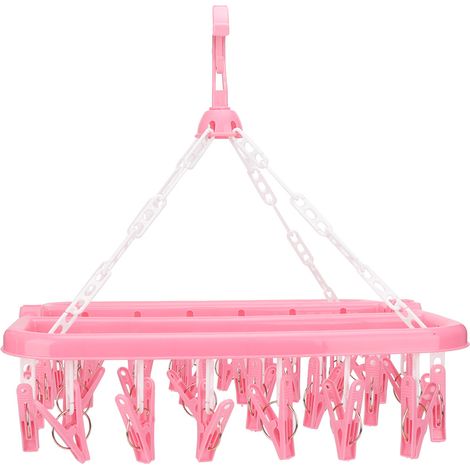 Séchoir pliant 32 pinces pour vêtements, chaussettes et sous-vêtements (Rose) (1/5)