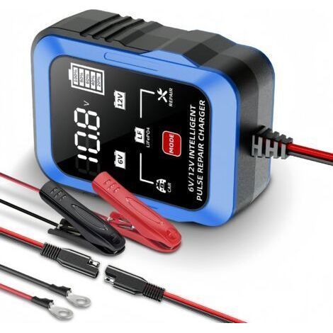 ALLIANDIS6V 12V BleuCâble adaptateur A/SE pour chargeur 6V/12V pour motos, tondeuses à gazon et batteries de voiture compatible avec les batteries lithium-fer-plomb pour la charge des motos. (1/4)