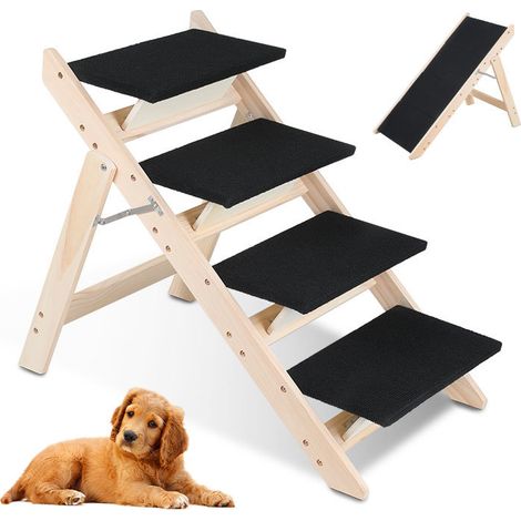 Randaco Hundetreppe 2 in 1 Hunderampe Faltbar aus Holz Einstiegshilfe fürs Bett Sofa Auto Haustiertreppe Rutschfest Bis 80kg