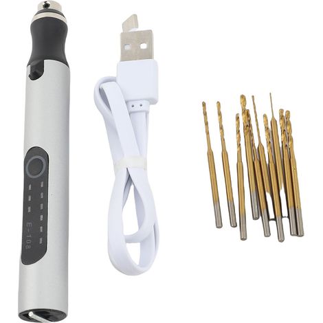 Set stylo perceuse électrique 3 vitesses – Portable sans fil gravure avec 10 embouts plastique bois cuir (1/4)