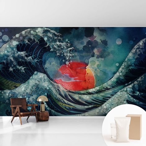 Papier peint intissé décoratif avec colle pour salon chambre et bureau Installation rapide Lever de soleil océanique 416x254 cm (1/5)
