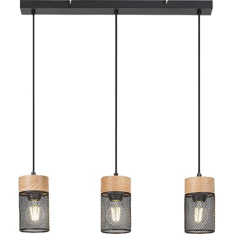 Callum leggero sospeso Metal/Wood Beech Black E27 3 x Max.25W L: 60 cm B: 17 cm H: 120 cm Ø9,5 cm Dimmabile (1/5)