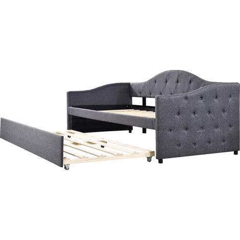 Cama nido de día 90 x 200 cm con cama extraíble de lino gris HOMVRA (1/5)