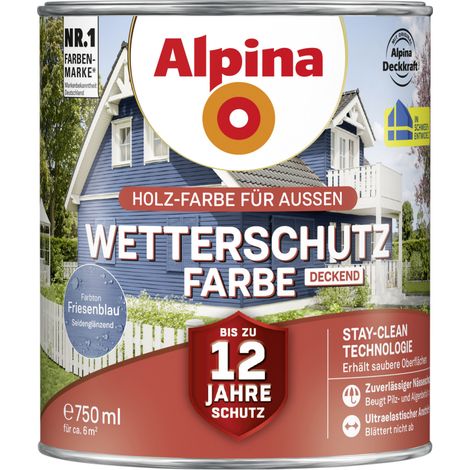 Alpina Wetterschutzfarbe deckend 0,75 L friesenblau Holzschutzfarbe (1/2)