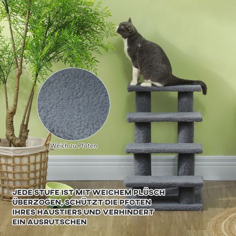 Escalier en peluche gris 4 marches pour chat et chien, 61x41x60 cm, marchepied pour animaux