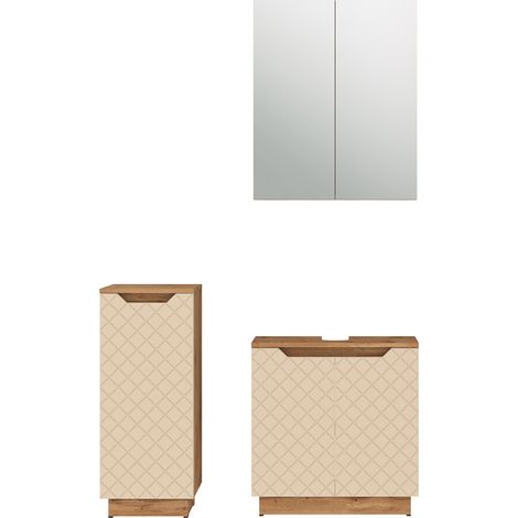 Conjunto de muebles de baño de 3 piezas Lotta, Roble/cachemira con estructura de azulejos, 3 partes, Vicco (1/5)