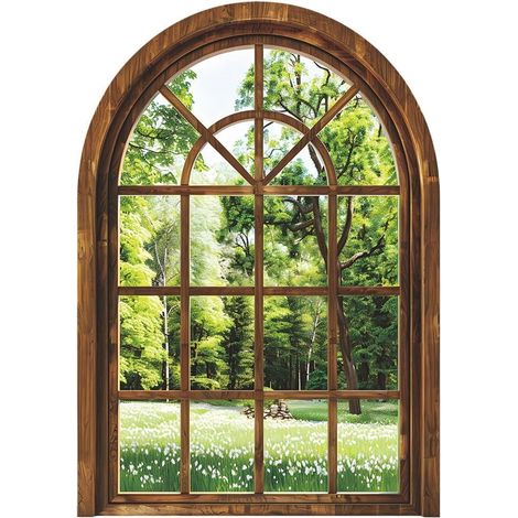 Autocollants Muraux 3d Jungle Fausse Fenêtre, Arbre De Forêt Naturel Vert, Autocollants Muraux Pour Salon, Chambre À Coucher, Salle À Manger, Décoration De Papier Peint De Paysage De Fenêtre De