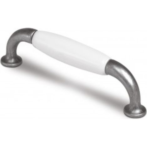 Poignée Vlak 9700 - talla Blanc/Étain rustique. 110x14x31mm. Entraxe 96mm.