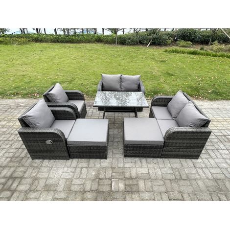 Fimous Ensemble de meubles de jardin en polyrotin 8 places avec 2 Grand tabourets Gris foncé mixte (1/5)