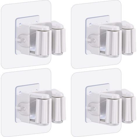 Lot de 4 supports muraux pour vadrouille et balai, support de balai autocollant, sans perçage, support pour balai et pelle à poussière pour la maison, le jardin, le garage et le stockage, lot de 4 (1/3)
