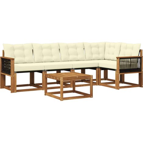 Outdoor Sofa Set with Cushion 6 pcs Natural and Cream vidaXL