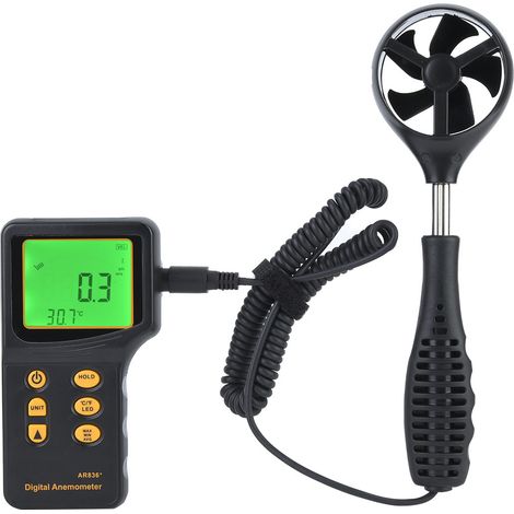 Anémomètre numérique SMART SENSOR AR836+ : mesure de la vitesse du vent, de la température et du débit d'air (0,3-45 m/s). (1/5)