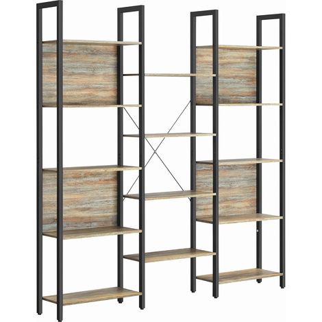Vasagle – Bibliothèque industrielle en chêne bleu – 14 compartiments – Cadre en métal – Dimensions 24 x 158 x 166 cm – Panneaux d’aggloméré de qualité