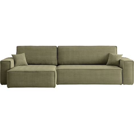 ROMEO XL - Canapé d'angle convertible petit velours côtelé Vert (1/5)