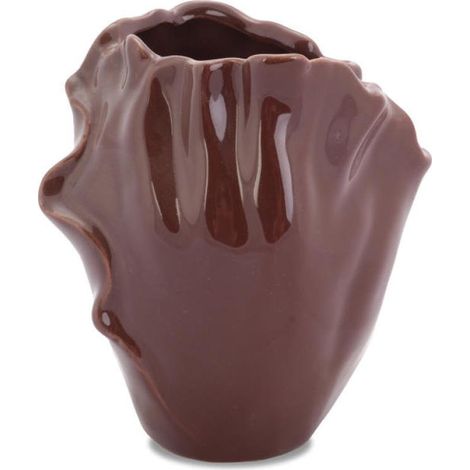 Vaso in ceramica marrone con decorazione floreale e piedini antiscivolo. (1/2)