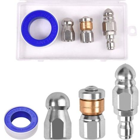 3 pièces Nettoyeur haute pression Buse d’égout Nez bouton rotatif en acier inoxydable, connexion rapide 1/4", accessoires de nettoyage de drains pour nettoyeurs haute pression, 5000 PSI (1/4)