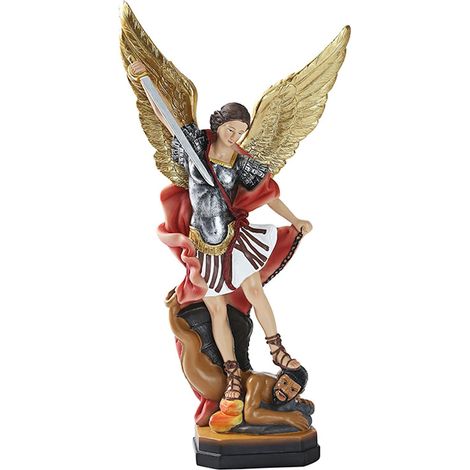Statue St Michel 22,1 cm - Archange Vainqueur Lucifer - Sculpture Religieuse Ange Doré/Rouge, Décoration Religieuse, Figurine Saint Michel (1/5)