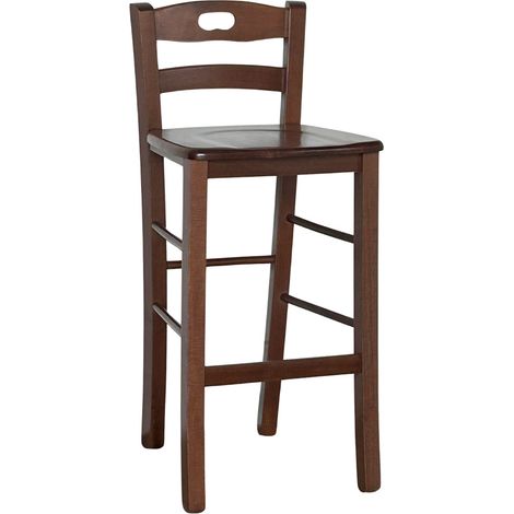Sgabello di legno con schienale h66 cm con manico con seduta massello noce scuro (1/5)