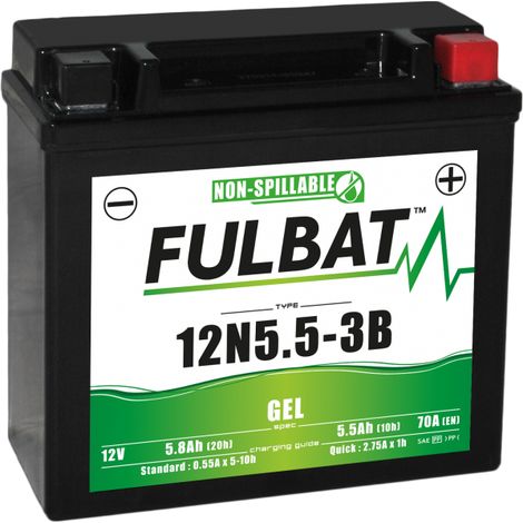Batterie Fulbat GEL SLA 12N5.5-3B GEL 12V 5.5AH 70 AMPS 135x60x130 + Droite (1/5)