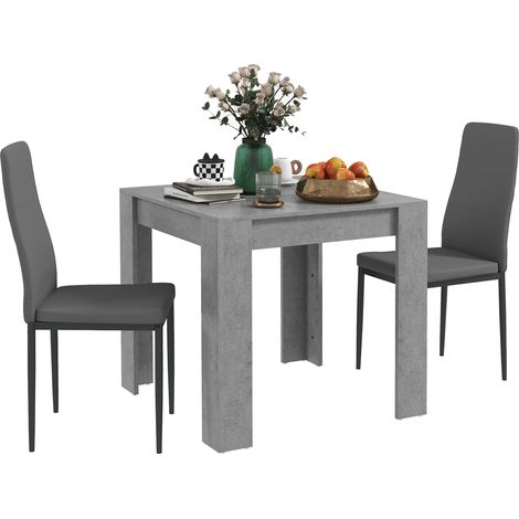 Set da Pranzo 3 Pezzi con Tavolo da Cucina 80x80x76 cm e 2 Sedie Moderne 41x50x97 cm, Grigio