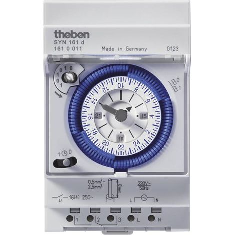 Theben – Horloge de programmation analogique 1 canal – 96 segments de commutation – Temps de commutation 15 min – Rail DIN avec bornes à ressort