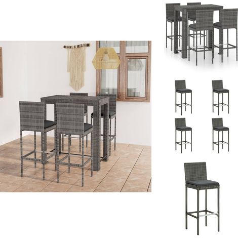 Ensemble de bar d'extérieur 5 pcs coussins Résine tressée Gris - Salon De Jardin - Mobilier De Jardin - Set De Salon De Jardin - Ensemble De Bar Extérieur - Table De Bar (1/5)