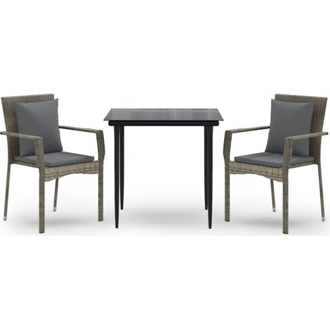 Maison Exclusive - 3-tlg. Garten-Essgruppe mit Kissen Schwarz und