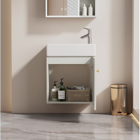 meuble rangement vasque salle de bain 46 cm blanc MDF OKMYHOME (1/5)