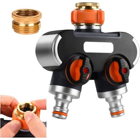 Séparateur de Tuyau à 2 Voies, 2-Voies Y-Distributeur, 3/4" et 1/2" Séparateurs de Tuyau D'Arrosage Débit Réglable et Verrouillable Idéal pour Robinet Extérieur et Robinet Jardin-Fei Yu (1/5)